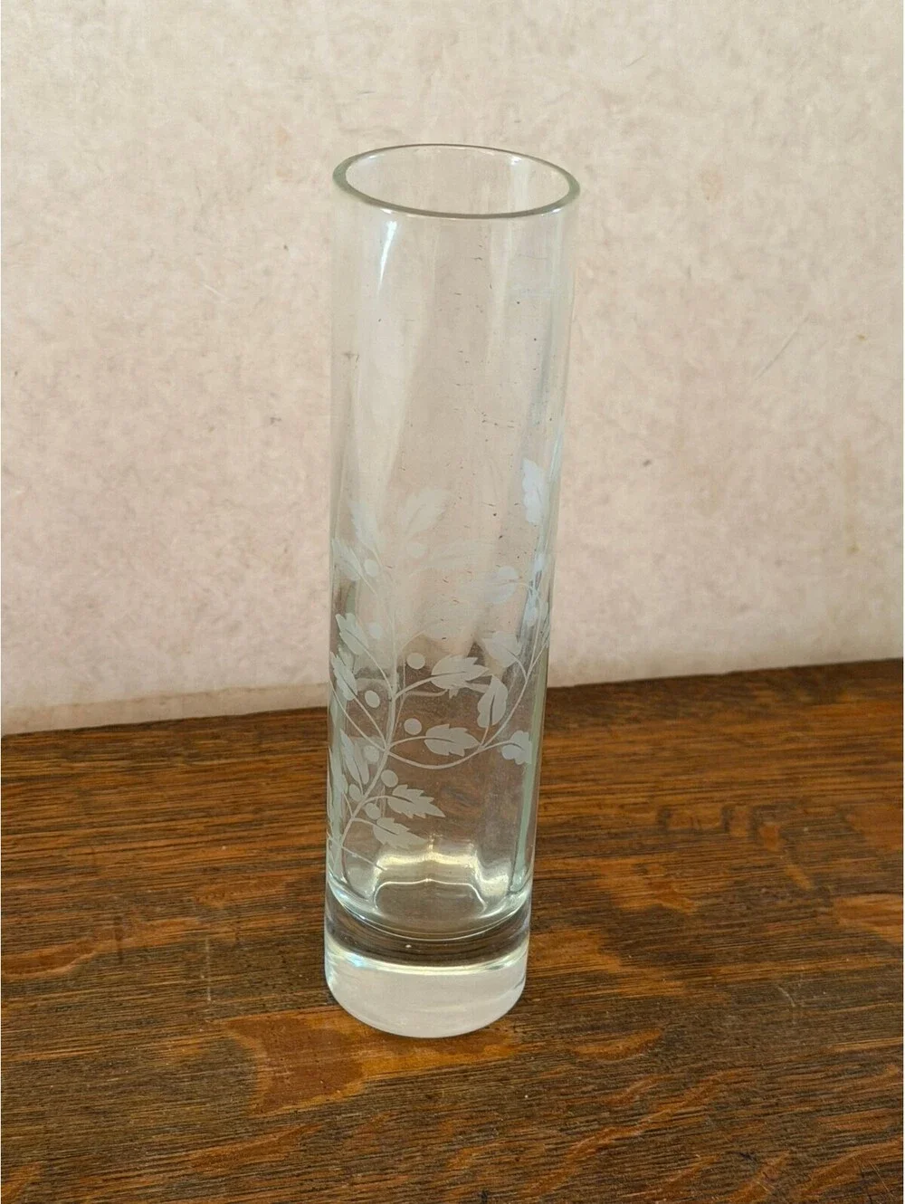 Vintage Pasabahce Turkey Etched Crystal Glass Bud Vase Floral Design